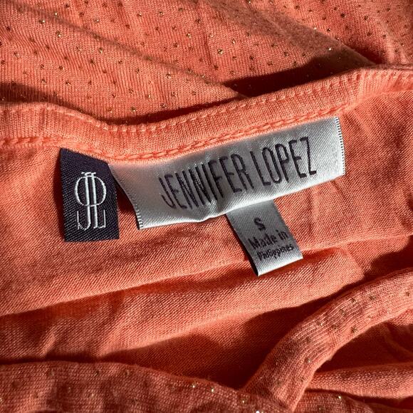 Jennifer Lopez Womens T Shirt Top Orange with Gold Accents Short Sleeve Small - Picture 7 of 9
